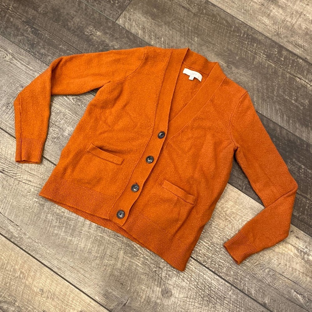 LOFT Burnt Orange Grandpa Chic button Down Cardigan Sweater Small